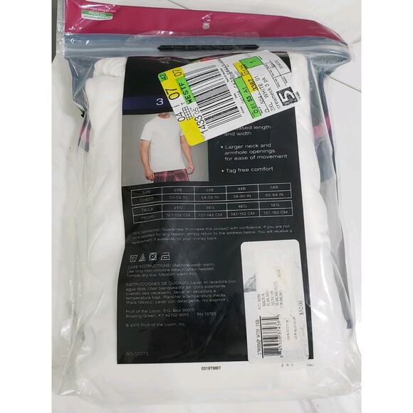 6 White Big Man 2XB 50-52 Inch Crew Neck T-Shirts Fruit Of The Loom Big & Tall - Picture 5 of 5